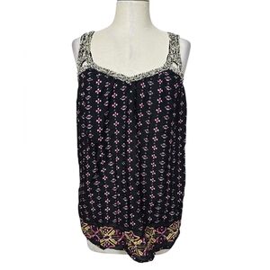 Hazel Printed Double Strap Rayon Black Pink Tank Top M